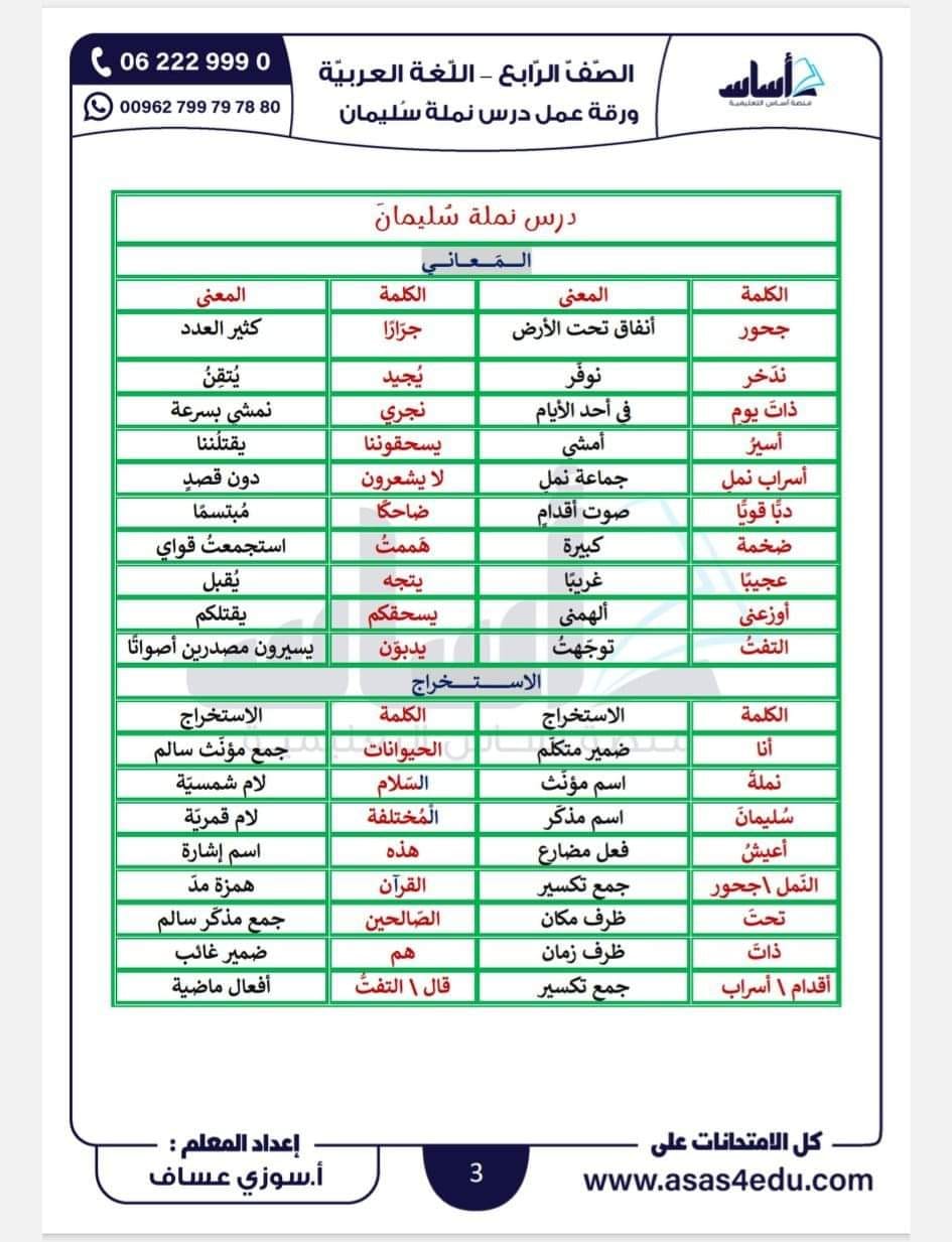 بالصور شرح و تلخيص درس نملة سليمان مادة اللغة العربية للصف الرابع الفصل الاول 2023